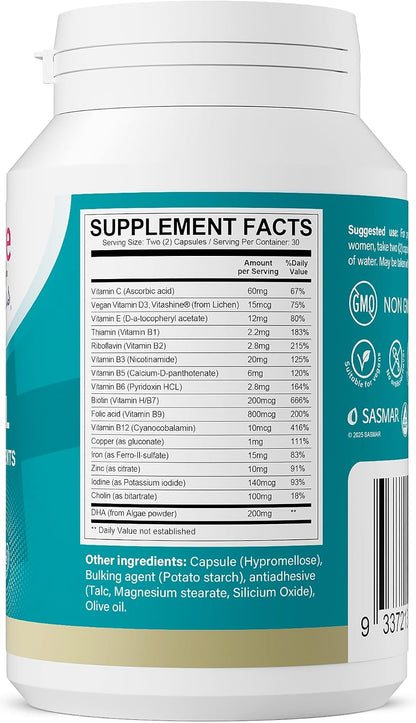 Conceive Plus Prenatal Vitamins for Women – Multivitamin with Folic Acid, DHA, Choline, Iron – Vegan, Non-GMO – 60 Capsules