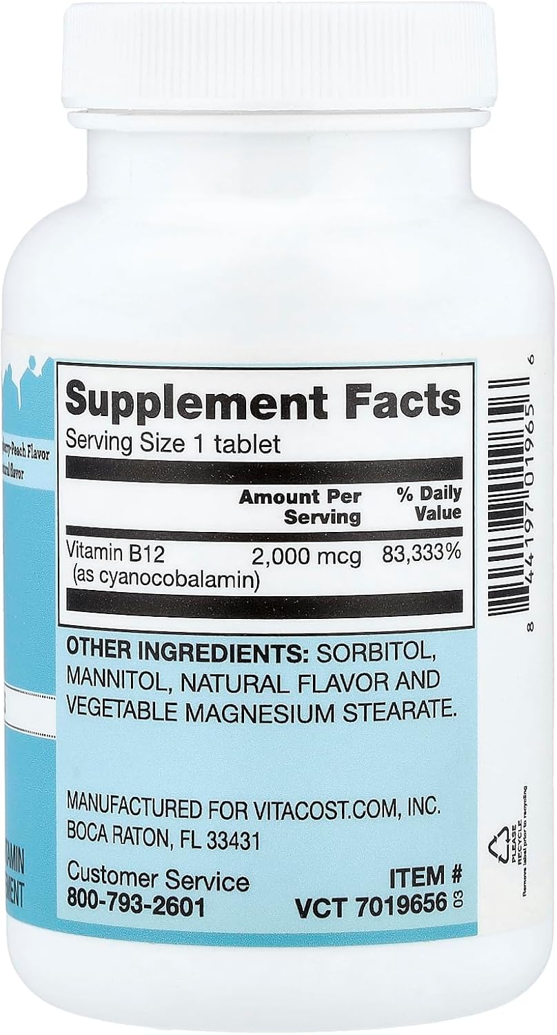 Vitacost Vitamin B12 Melts, Natural Raspberry-Peach, 2,000 mcg, 50 Tablets - görsel 2