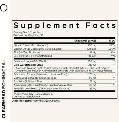 Codeage Clearhead Echinacea+ Supplement – Herbal Blend with Ginseng, Feverfew, Vitamins & Minerals