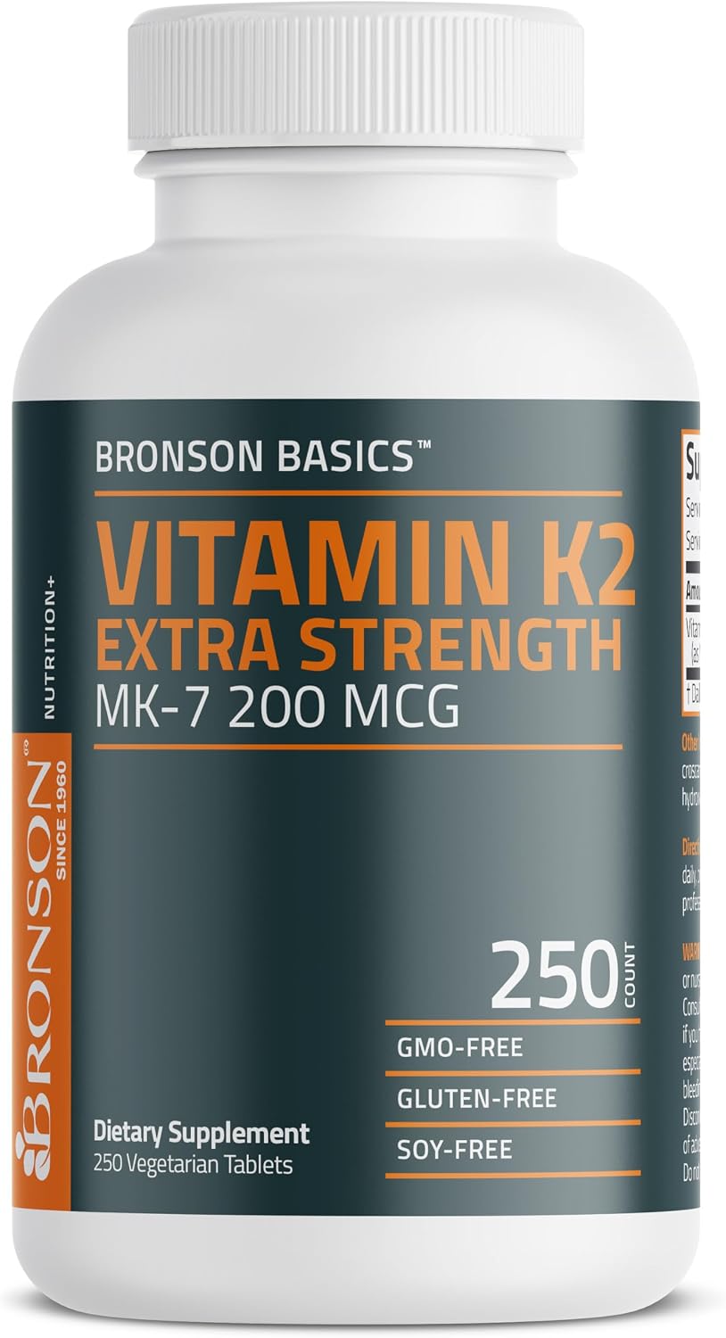 Bronson Vitamin K2 MK-7 200mcg Extra Strength, 250 Vegetarian Tablets - görsel 4