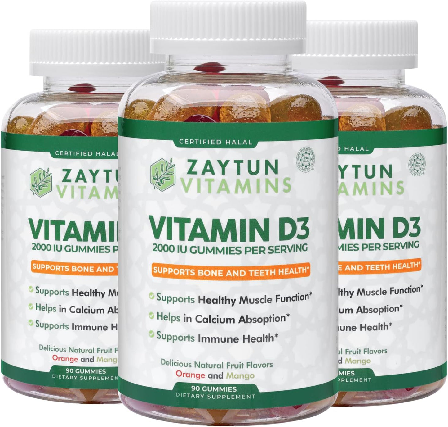 Zaytun Halal Vitamin D3 2000 IU Gummies – Contributes to Normal Bone, Immune and Muscle Function, Gluten & Gelatine Free (3-Pack) – Made in USA - görsel 1