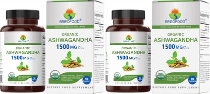 Organic Ashwagandha 1500mg, 45 Servings, Vegetarian, Gluten-free, 90 Vegetarian Tablets