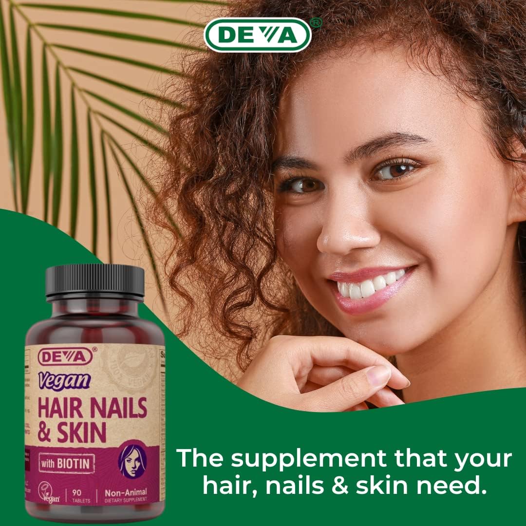 DEVA Vegan Vitamins Hair, Nails & Skin Supplement with 500 mcg Biotin, 90 Tablets (Pack of 2) - görsel 7