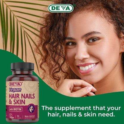 DEVA Vegan Hair, Nails & Skin Vitamins & Minerals with Biotin, 90 Tablets