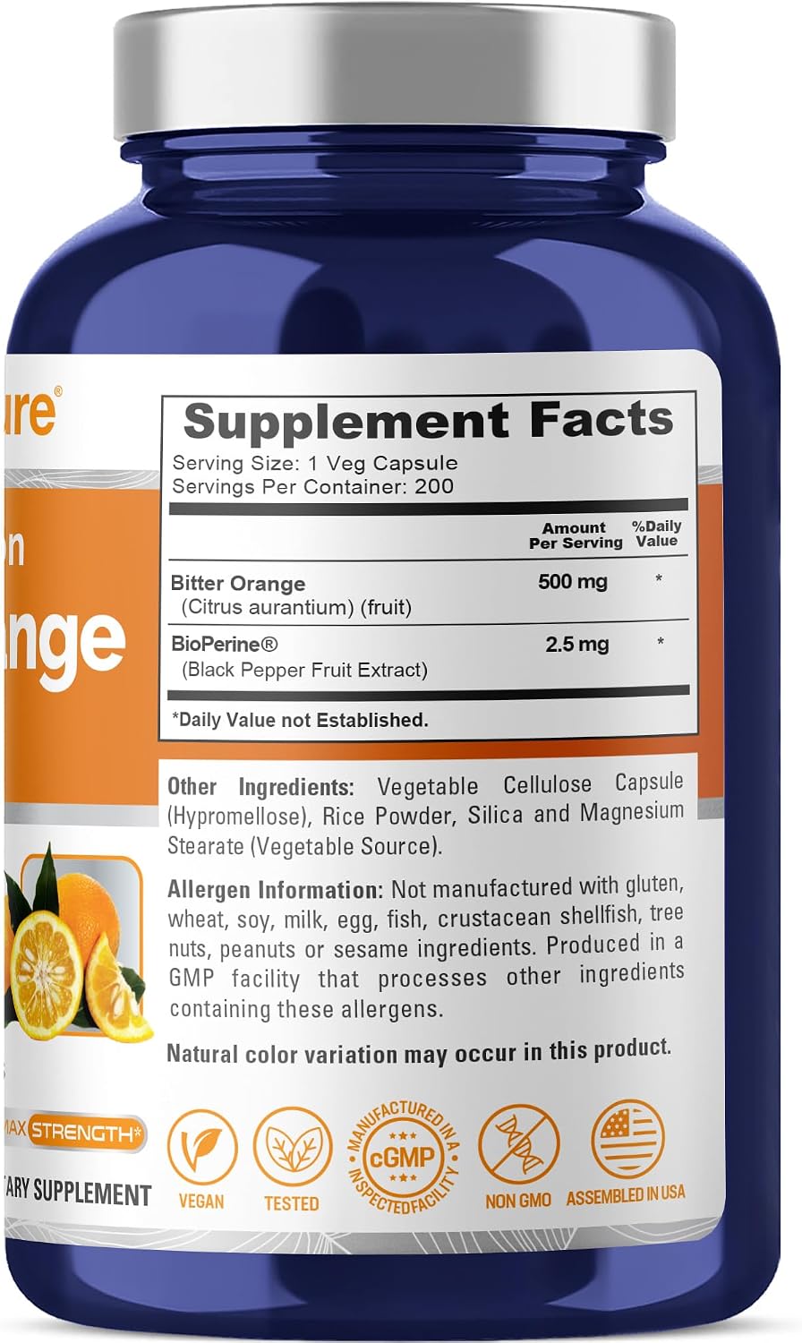 NusaPure Bitter Orange 500mg with Bioperine - 200 Capsules - görsel 2