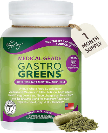 Dr. Liz Cruz Gastro Greens - Greens Supplement, Food Supplement with Herbs, Non-GM, Wholefood Based, 90 Vegetable Capsules