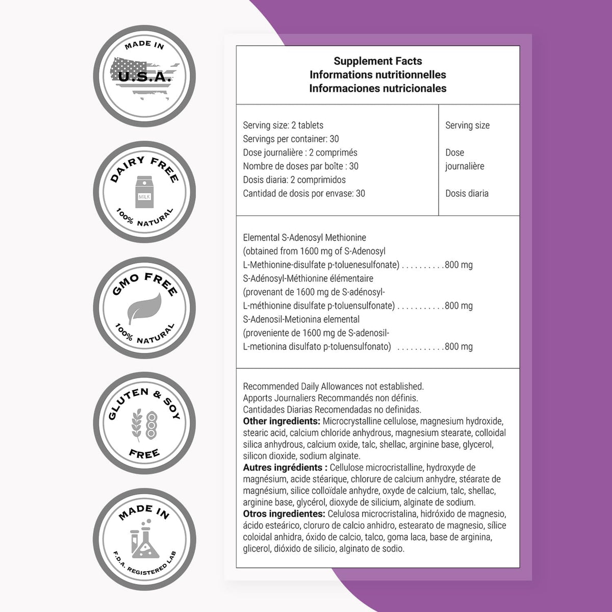 Supersmart SAM-e 400mg (80% Active Isomer S,S) - Advanced S-Adenosyl Methionine Supplement - Non-GMO & Gluten-free - 60 Enteric Coated Tablets - görsel 3