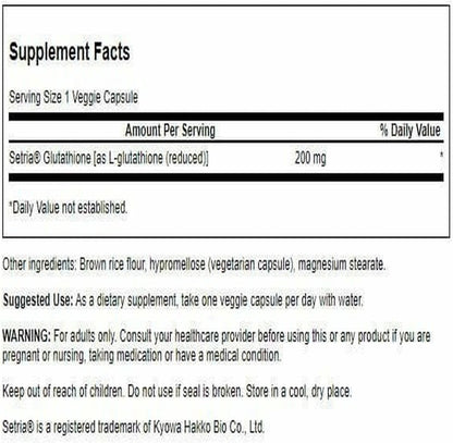 Swanson Amino Acid High Potency L-Glutathione 200 mg 60 Veg Capsules