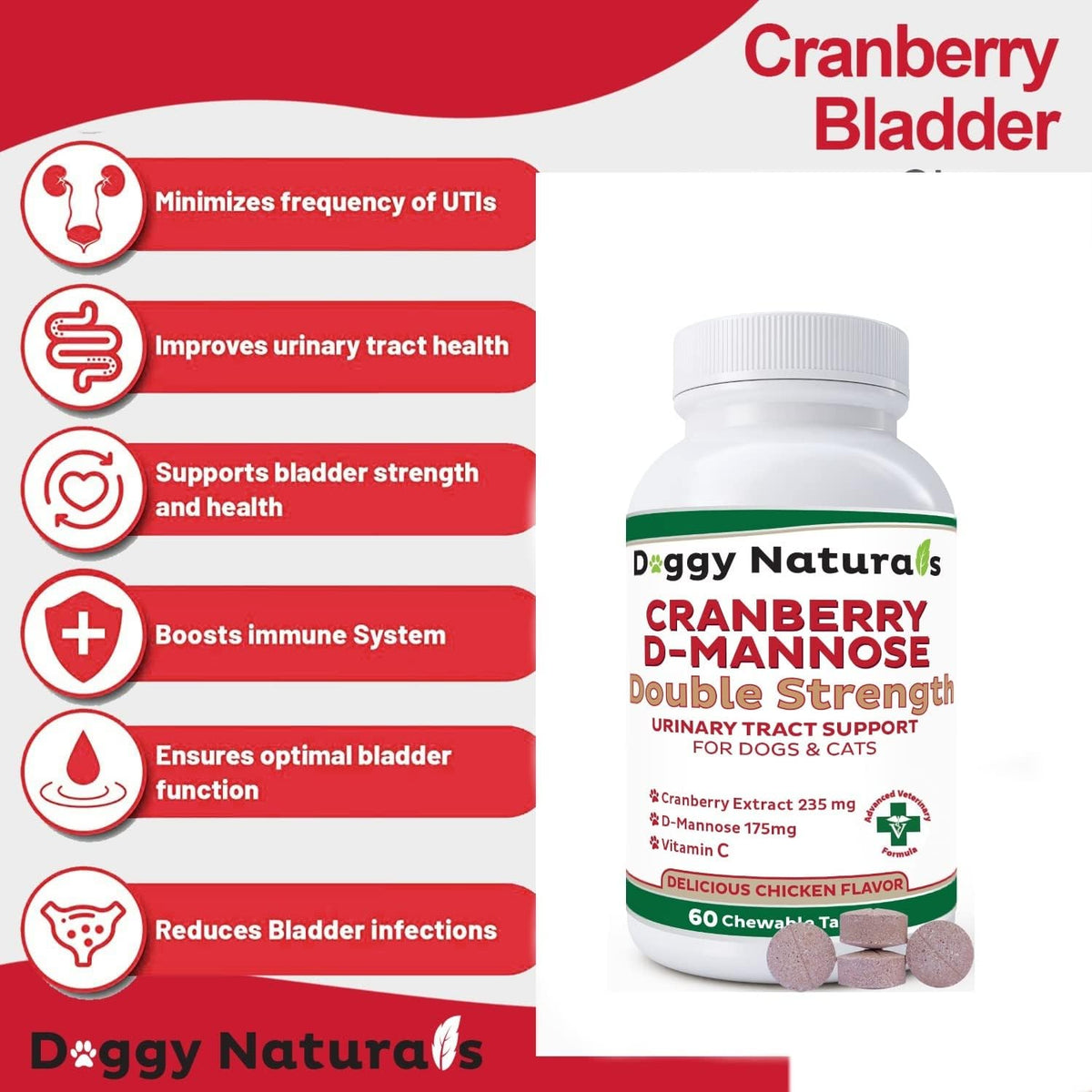 Cranberry D-Mannose for Dogs and Cats – Double Strength Chewable Tablets, 60 Count - görsel 8