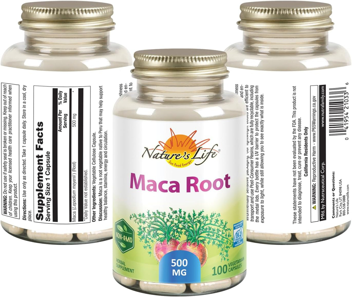 Nature's Life Maca Root 500mg – Traditional Energy, Vitality & Stamina Support, Non-GMO, Vegan, No Fillers – 100 Veg Capsules - görsel 2