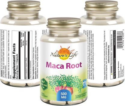 Nature's Life Maca Root 500mg – Traditional Energy, Vitality & Stamina Support, Non-GMO, Vegan, No Fillers – 100 Veg Capsules