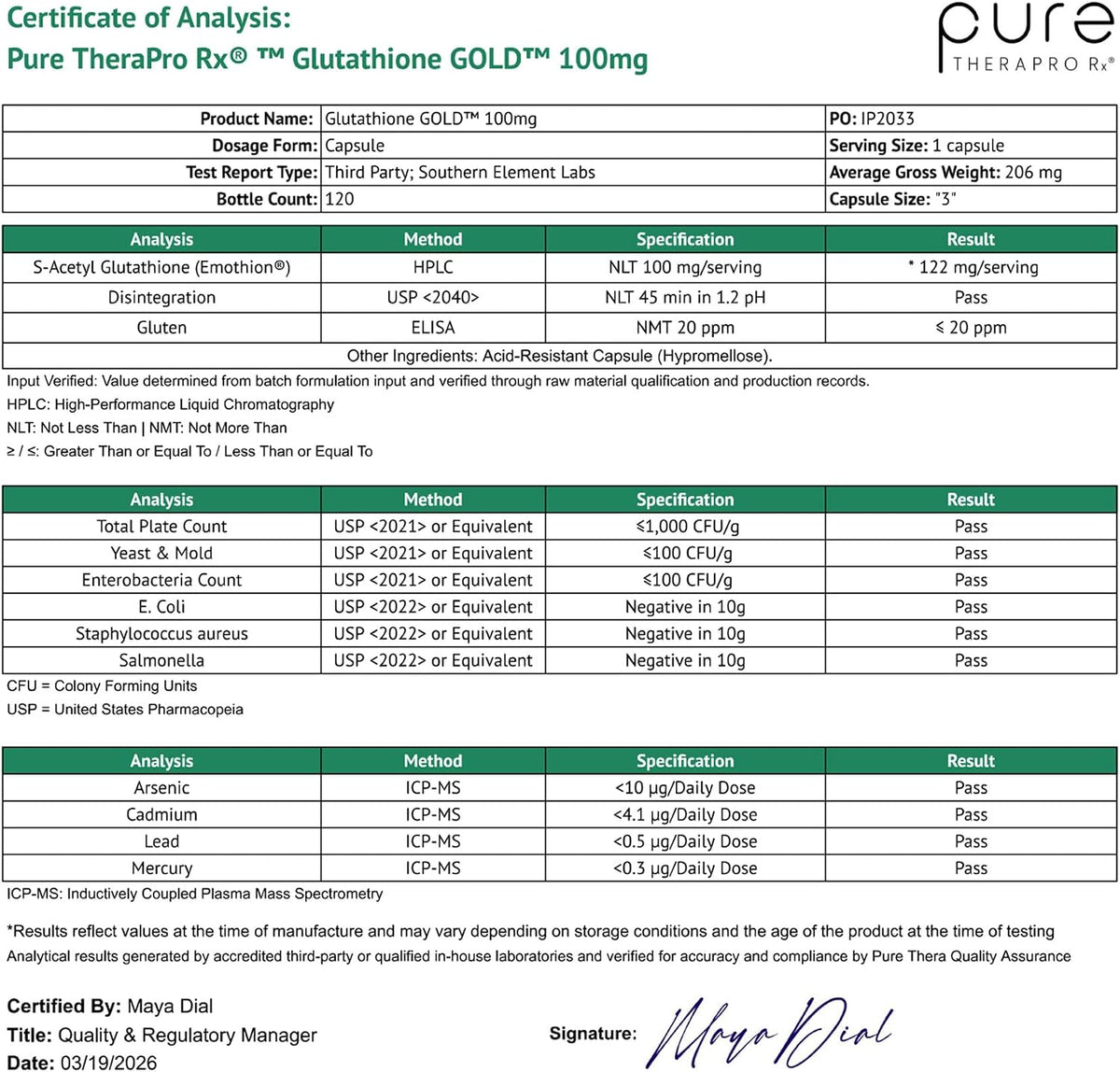 Pure Therapro Rx S-Acetyl Glutathione Gold, Extra Strength – 100mg, 120 Capsules - görsel 9