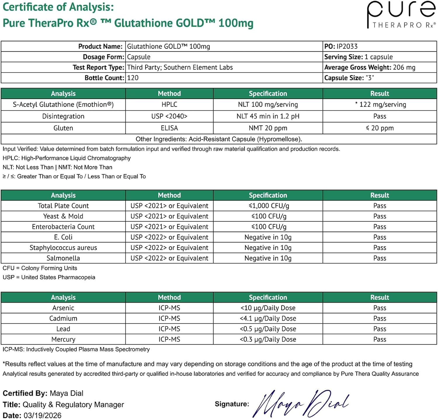 Pure Therapro Rx S-Acetyl Glutathione Gold, Extra Strength – 100mg, 120 Capsules - görsel 9