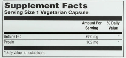 Solaray HCl Pepsin High Potency 650 mg, 100 Vegetarian Capsules