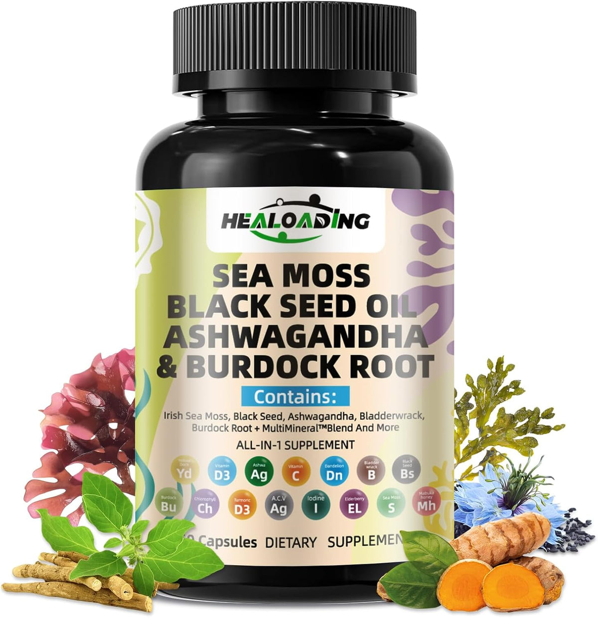 HEALOADING Sea Moss Capsules: Wildcrafted Organic Irish Sea Moss & Bladderwrack - görsel 1