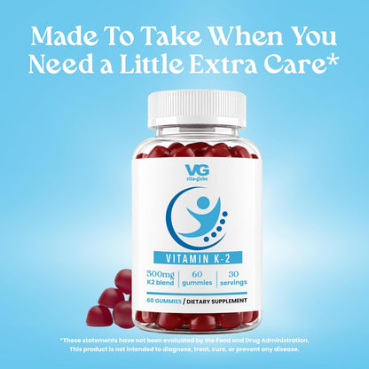 VITA Globe Vitamin K2 Gummy Vitamins – Bone & Heart Support, 60 Gummies