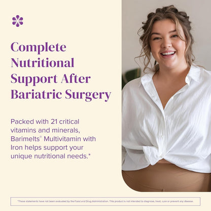 BariMelts Bariatric Multivitamin with Iron, 60 Fast-Dissolving Tablets, Natural Blueberry Flavour – 1 Month Supply