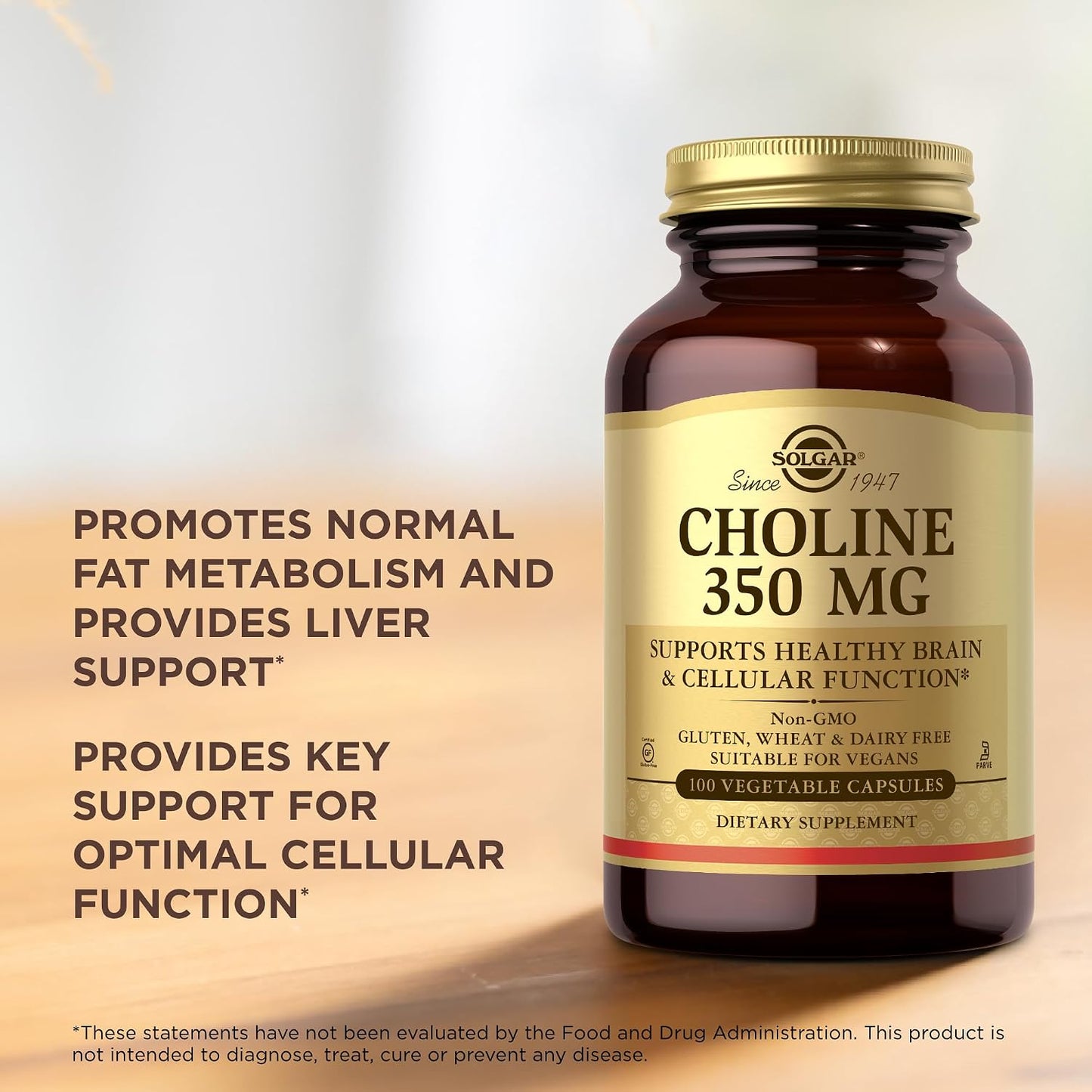 Solgar Choline 350 mg, 100 Vegetable Capsules – Non-GMO, Vegan, Kosher - görsel 5