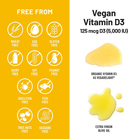 NatureWise Vegan Vitamin D3 5000 IU (125 µg) – from Lichen, with Organic Olive Oil, 60 Softgels