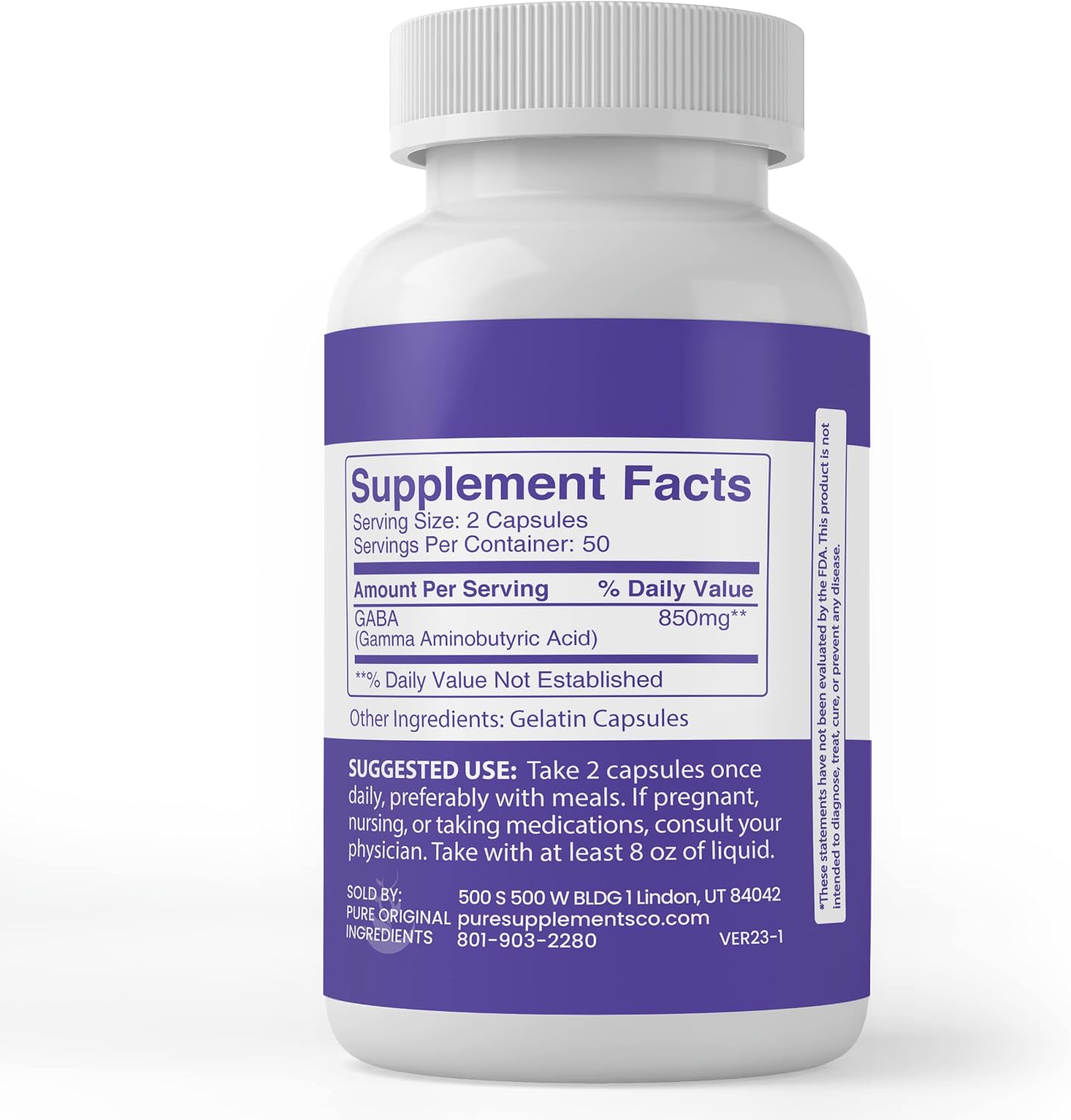 Pure Original Ingredients GABA, 100 Capsules - görsel 3