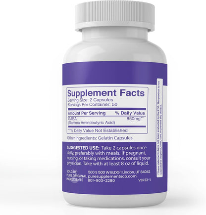 Pure Original Ingredients GABA, 100 Capsules