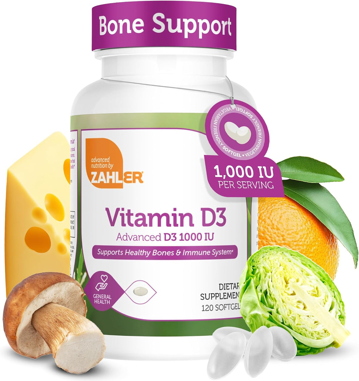 Zahler Advanced Vitamin D3 1000 IU Softgels (120 Count) - Kosher, Non-GMO - görsel 1