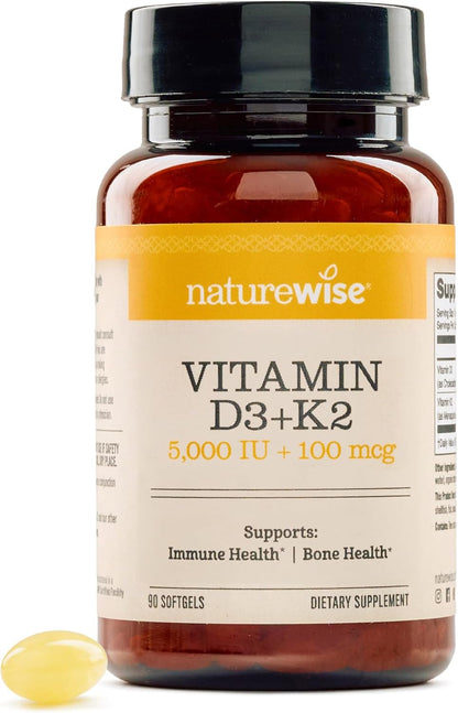 NatureWise Vitamin D3 5000 IU + K2 (MK-7) 100 mcg with Organic Extra Virgin Coconut Oil – 90 Soft gel capsules