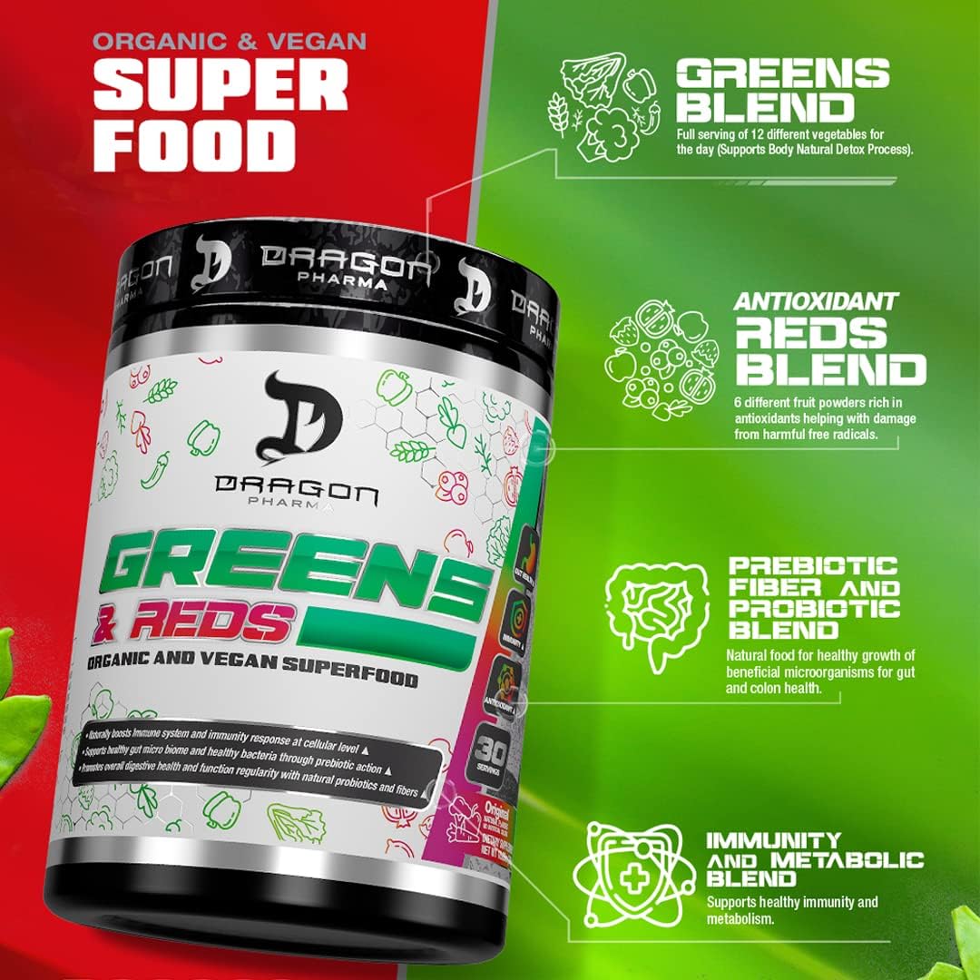 DRAGON PHARMA Greens and Reds Superfood Powder, 30 Servings (Original) - görsel 7