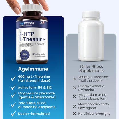 5-HTP 100mg with L-Theanine 400mg - Stress Relief & Relaxation Support for Teens and Adults