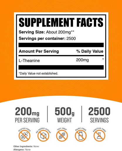 BulkSupplements.com L-Theanine Powder - 200mg per Serving, 500g