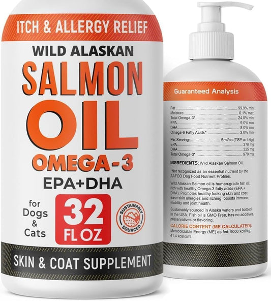 StrellaLab Wild Alaskan Salmon Oil for Dogs & Cats - Omega-3 Supplement