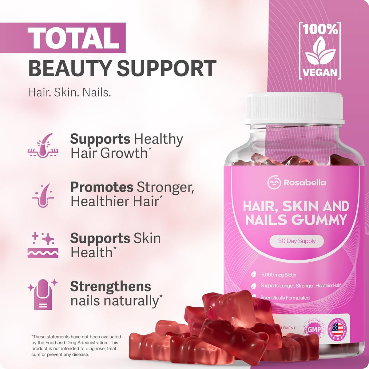 Rosabella Biotin Gummies – 5000mcg Food Supplement for Hair, Skin and Nails - görsel 4