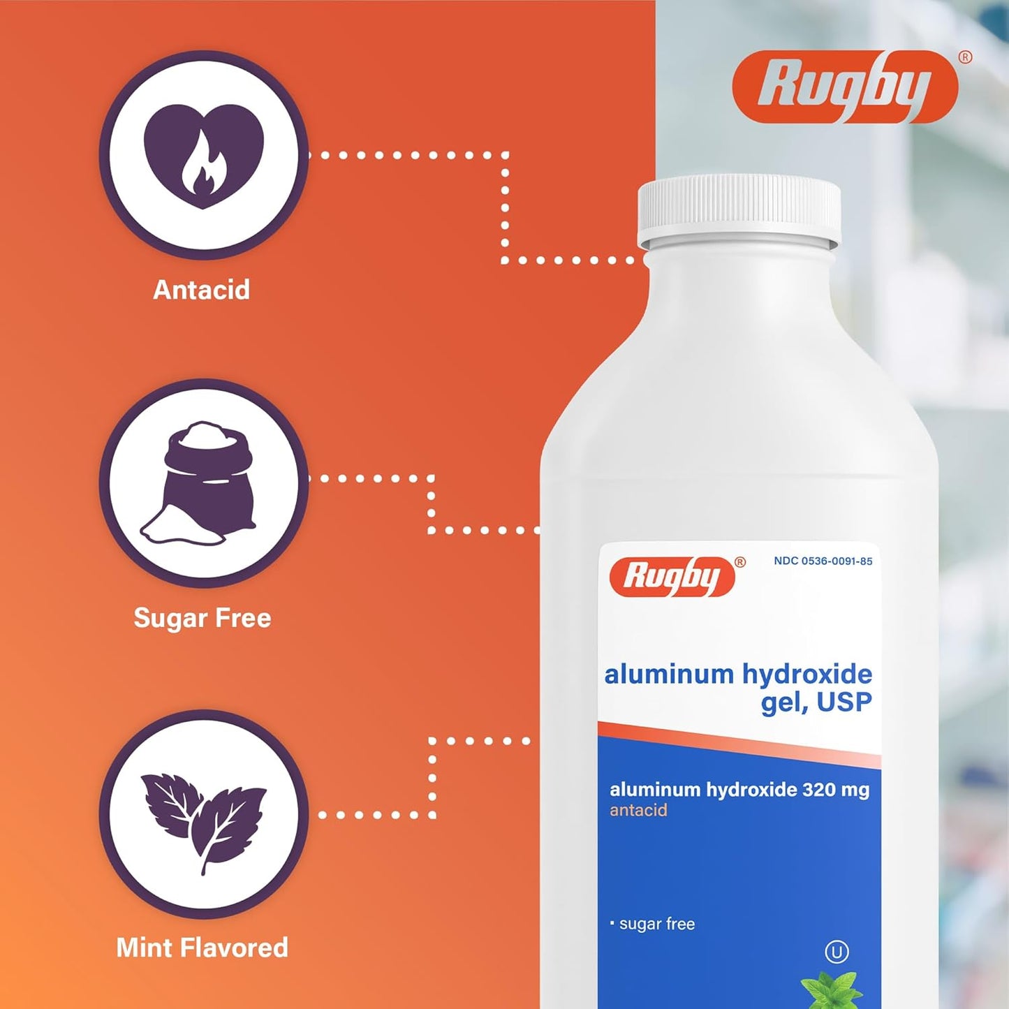 Rugby 320 mg Aluminium Hydroxide Gel, USP - Antacid Liquid - Mint Flavoured - 16 Fl. Oz. (473 ml) - görsel 5