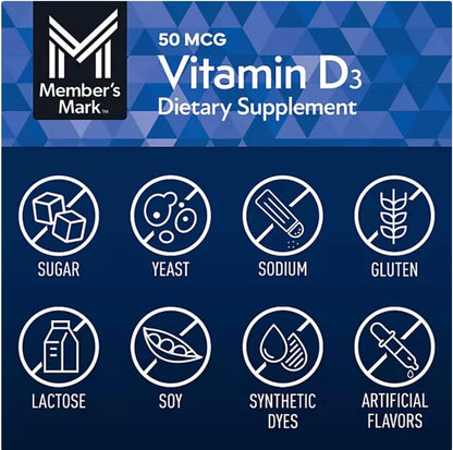 Member Mark Vitamin D3, 50 µg (2000 IU), 400 Soft gel capsules