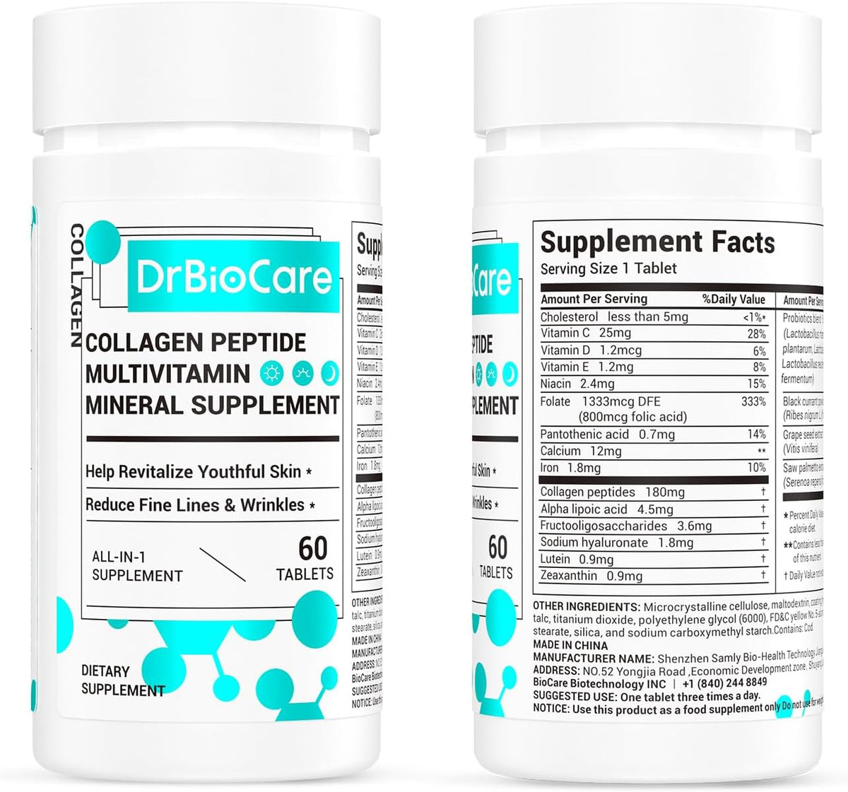 DrBioCare Collagen Peptides Beauty Supplement for Women - Vitamin D3, Probiotics, B Complex, Vitamin E - 120 Tablets - görsel 7