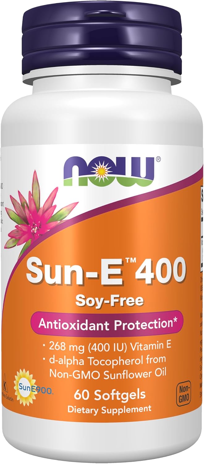 NOW Foods Supplements, Sun-E™ 400 IU with d-alpha Tocopherol from Non-GMO Sunflower Oil, 60 Softgels - görsel 1