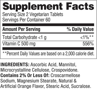 Vitamin C Orange Flavour 500mg - Fast Dissolve, 120 Tablets