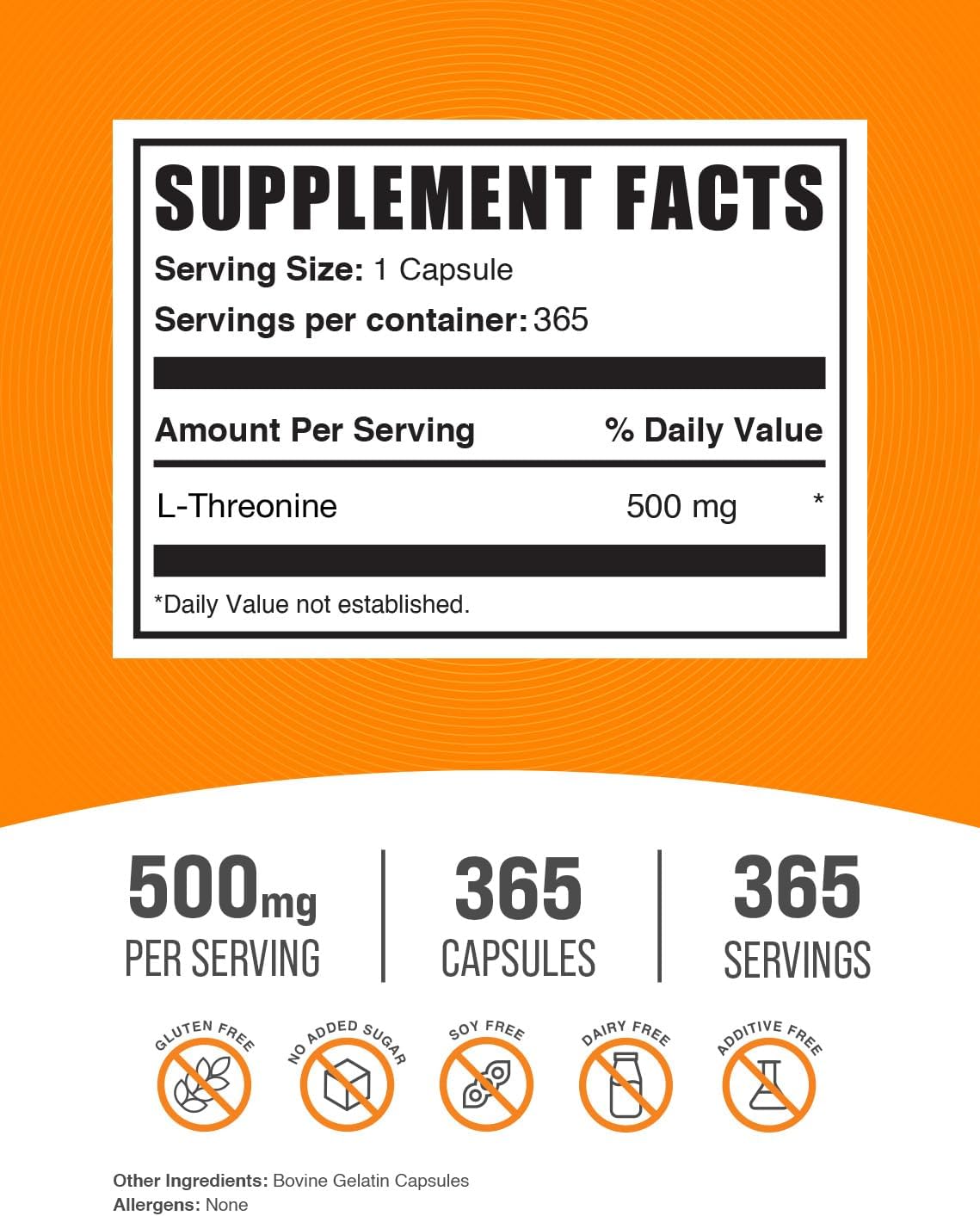 BulkSupplements.com L-Threonine Capsules – 500 mg, 365 Capsules (Pack of 1) - görsel 2