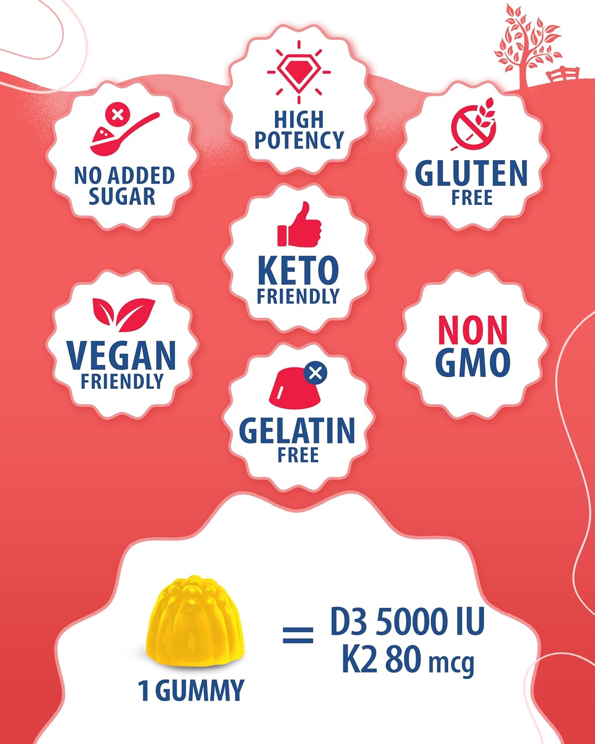 SUNNY SAM Vitamin D3 K2 Gummies - 5000 IU with 80 mcg MK-7 - Sugar-Free, Vegan - 30 Count - görsel 4