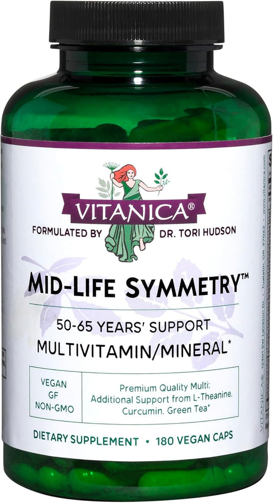 Vitanica - Mid-Life Symmetry, 50-65 High Potency Multivitamin and Mineral, Vegan, 180 Capsules – Image 1