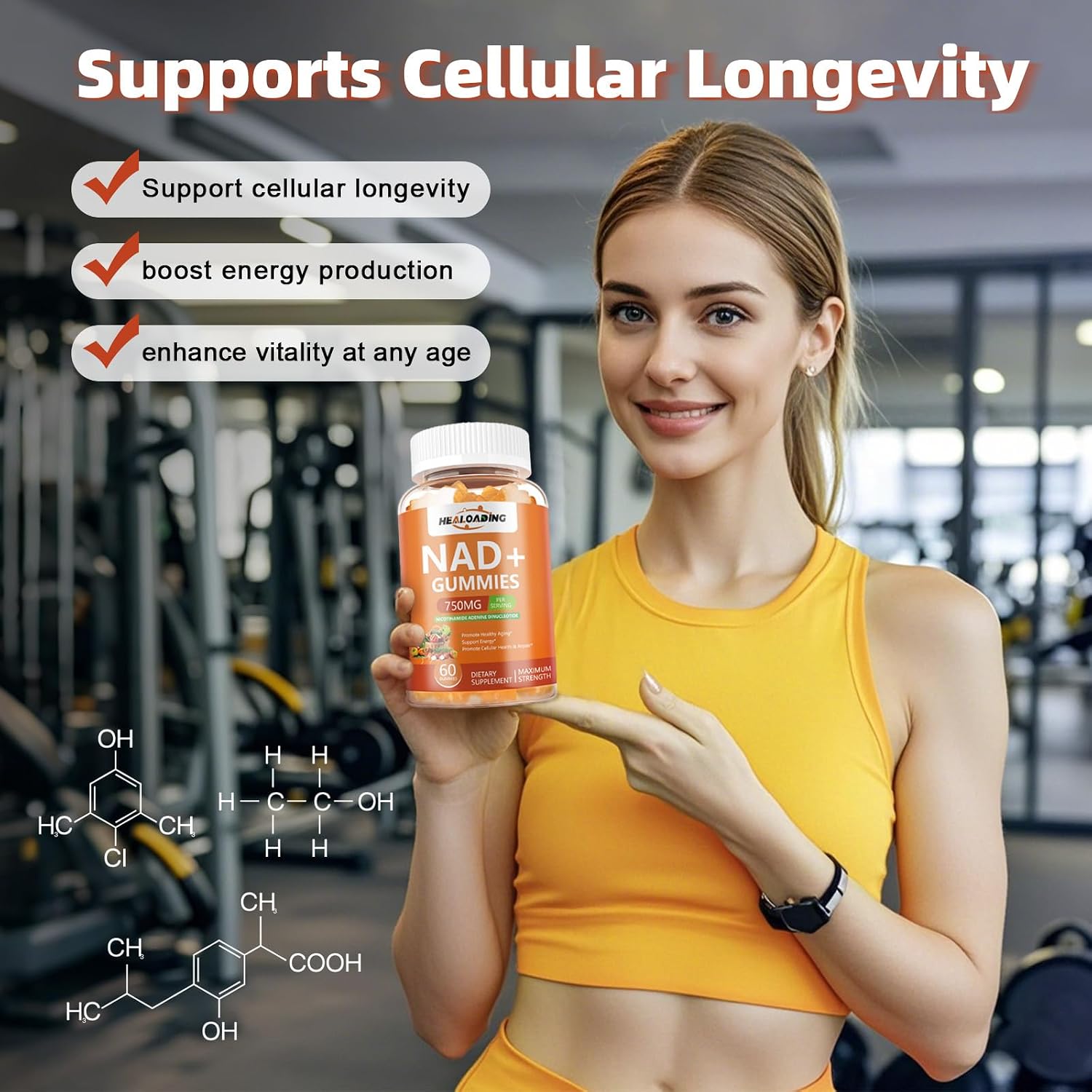 HEALOADING NAD+ Gummies with Resveratrol - 750mg NAD+ Supplement for Cellular Health & Energy - görsel 6
