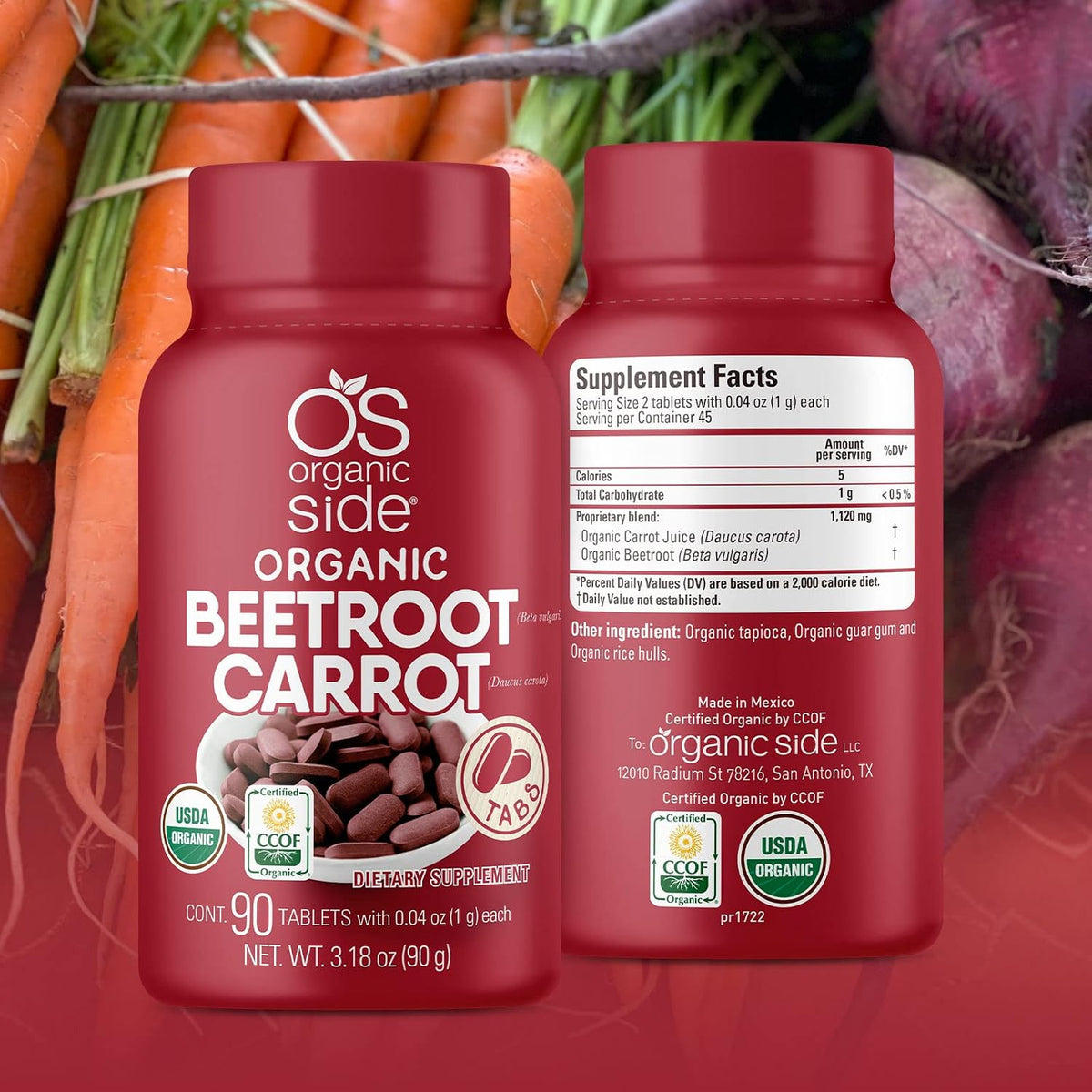 OS Organic Side Beetroot & Carrot Tablets - 100% Pure Organic, 90 Tablets - görsel 4