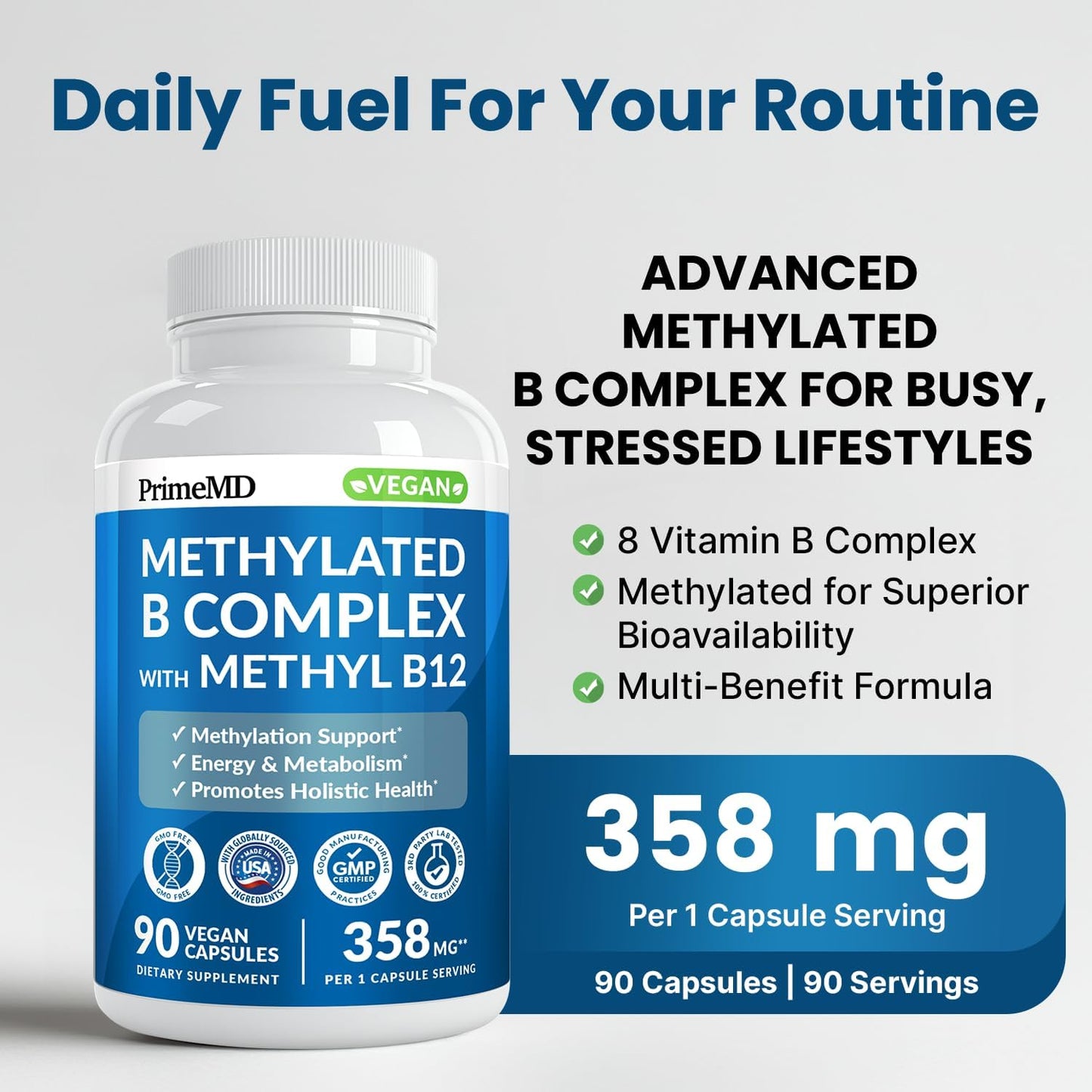 Methylated B Complex with Methylfolate and B12 Methylcobalamin, 360 Capsules - görsel 2