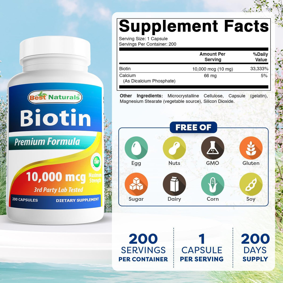 Best Naturals High Strength Biotin 10,000 mcg, 200 Capsules - görsel 2