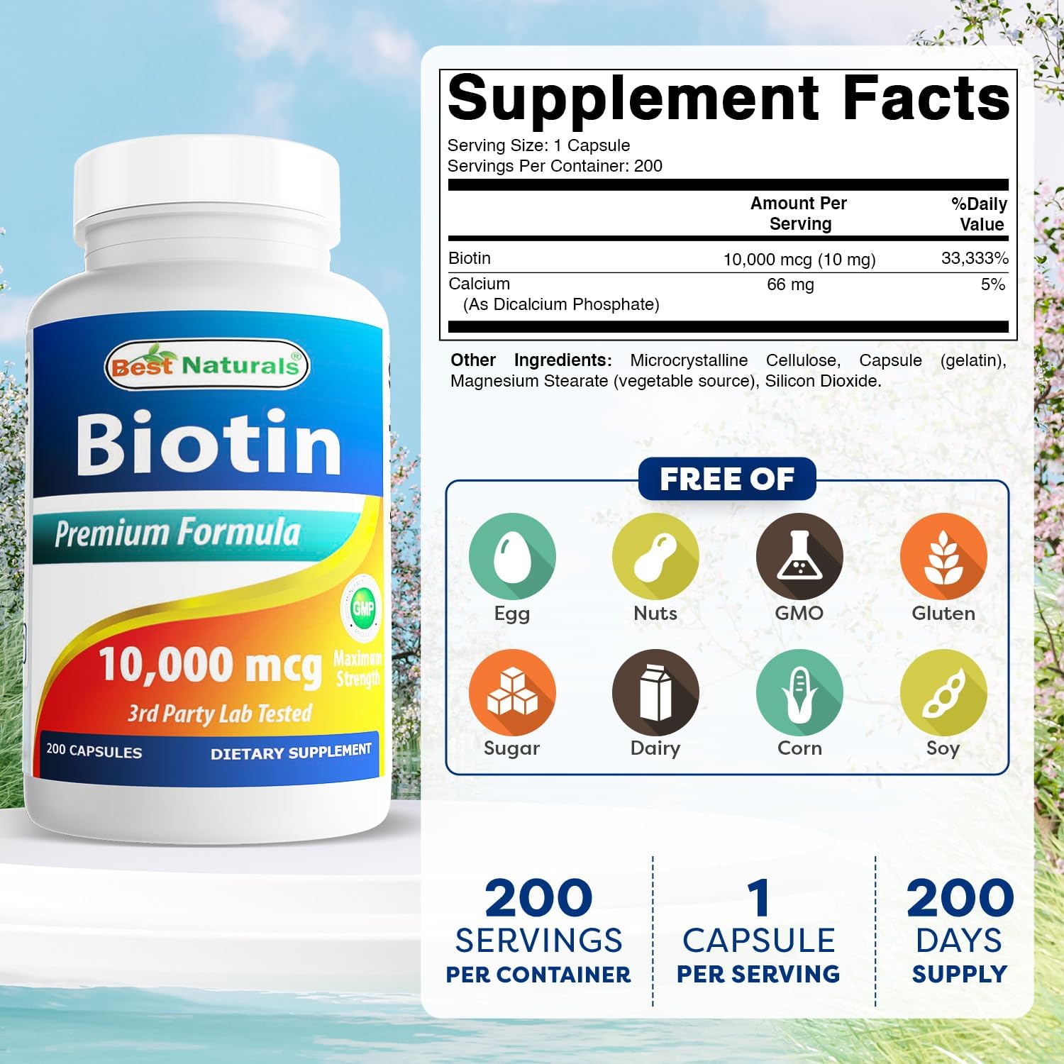 Best Naturals High Strength Biotin 10,000 mcg, 200 Capsules - görsel 2