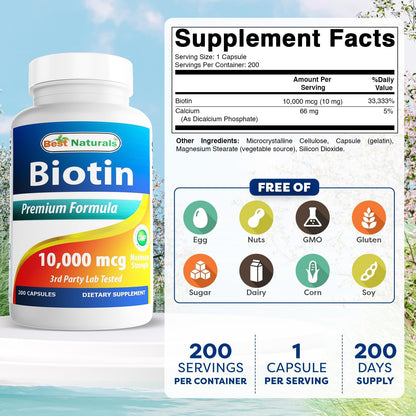 Best Naturals High Strength Biotin 10,000 mcg, 200 Capsules