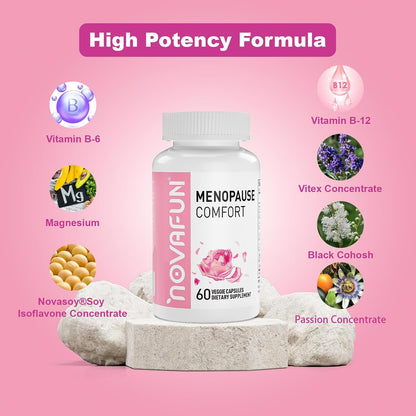 Novafun Menopause Relief Capsules – with Soya Isoflavone, Black Cohosh, Vitex, and Magnesium