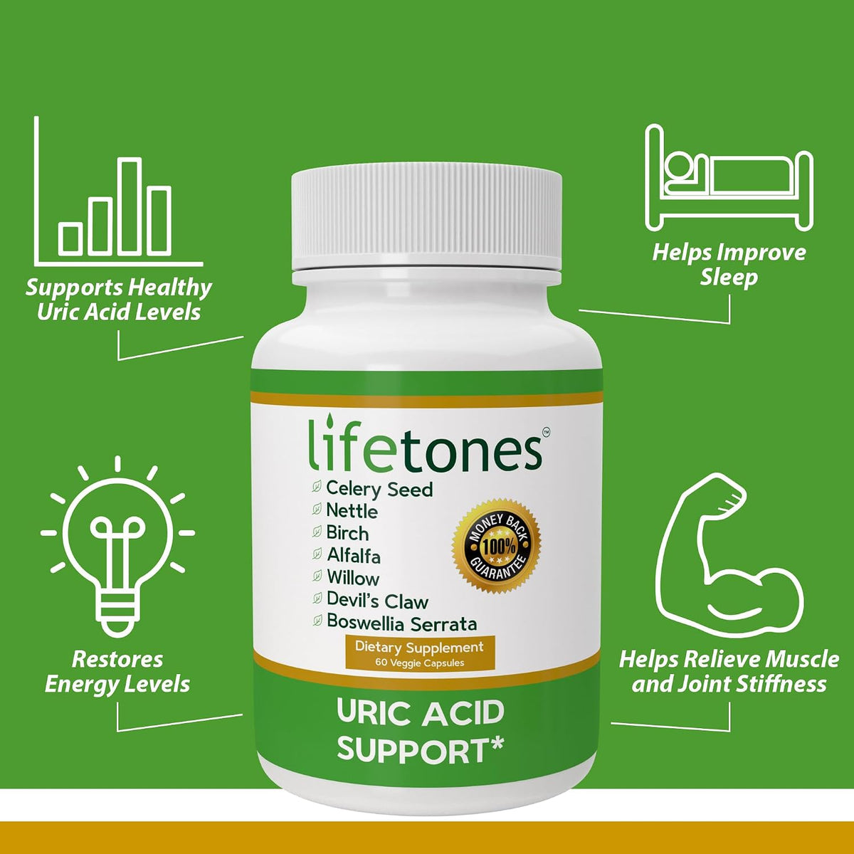 Life Tones Uric Acid Cleanse & Support Supplement – 60 Vegan Capsules - görsel 3