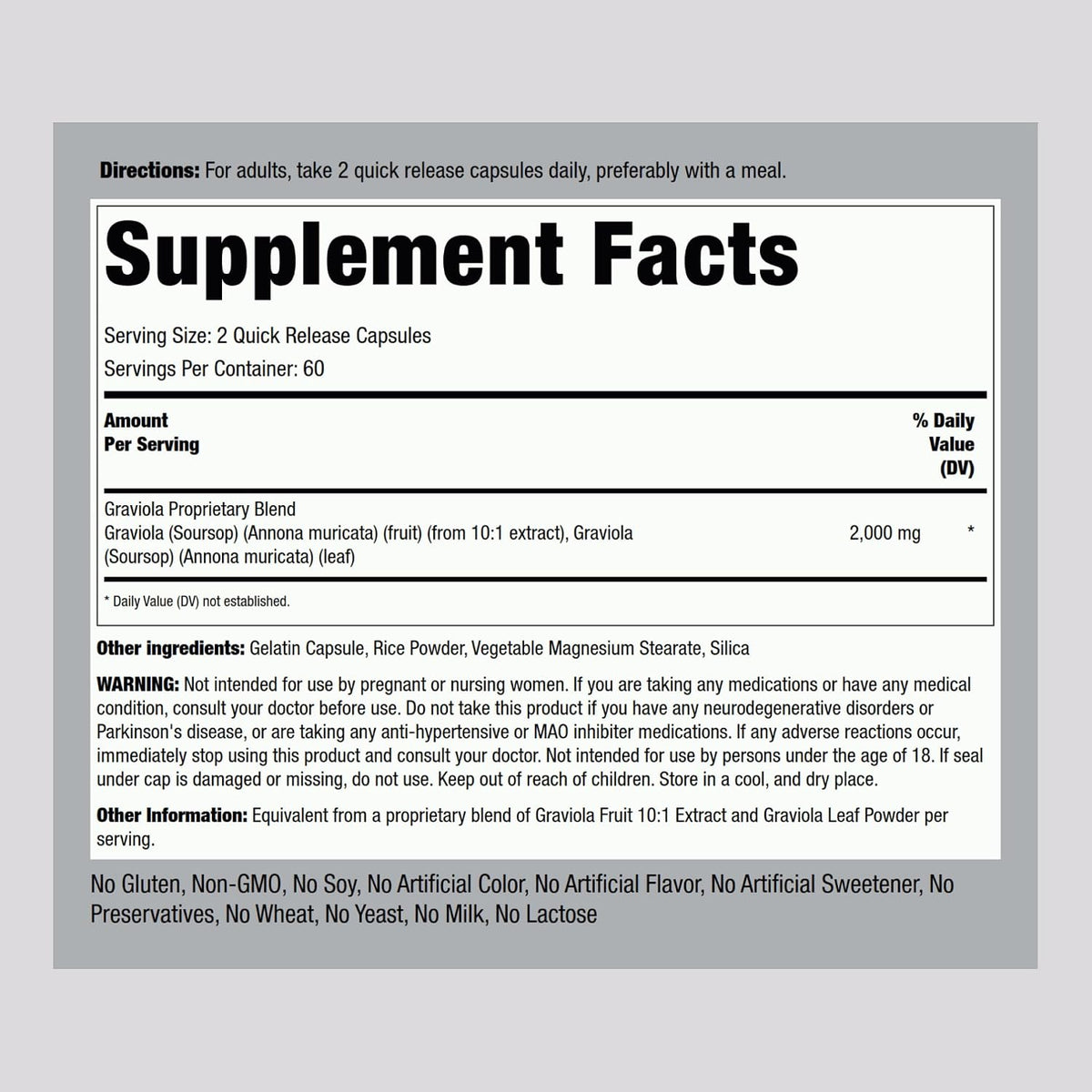 Piping Rock Graviola Soursop Capsules | 120 Count | Leaf Supplement | Concentrated Herbal Fruit Extract | Non-GMO, Gluten-free - görsel 2