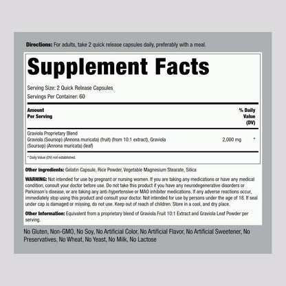 Piping Rock Graviola Soursop Capsules | 120 Count | Leaf Supplement | Concentrated Herbal Fruit Extract | Non-GMO, Gluten-free